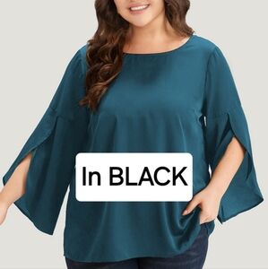 NWT Bloomchic 12 Black Wrap Flutter Sleeve Blouse L-1227